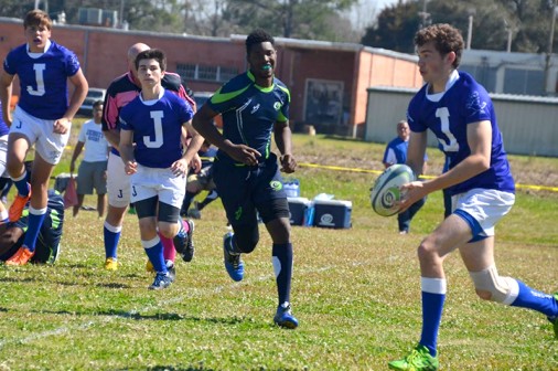 Junior Jacob Whitlow takes in a pitch and heads up field in the Blue Jays' 31-19 loss to the Bayou.