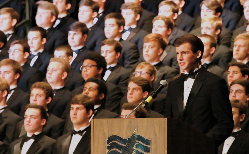 Connor Maheu delivers the valedictory address at Jesuit's Commencement Exercises , held Tuesday, May 24.