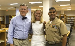Afternoon panel guests (from left) Judge Dennis Waldron, Dr. Jennifer Couvillon, and Lt. Colonel Brandon Gregoire '91