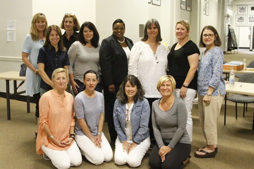 The 2016 Used Book Sale Volunteers: (front row, from left) Ashley Zito, Tara Doyle, Lori Lorentz, and Dawn Casebonne. (Standing, from left) Libby Tittle, Lori Ryan, Alison James, Diana Bercaw, Tammi Major, Christine Zazulak, Jeannie Redmann, and Sharon Barreca.
