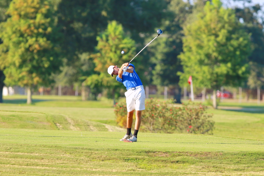 Grayson Glorioso uses his driver on this tee at Lakewood.