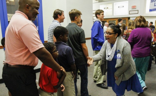 Spanish teacher Nilda Rivera welcomes potential Blue Jays, both big and small.