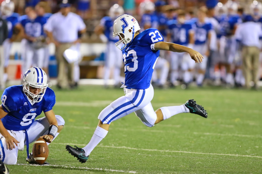 Kicker Jake Chanove also earned a spot in Jesuit's football record for kicking eight PATs in the Franklinton game.