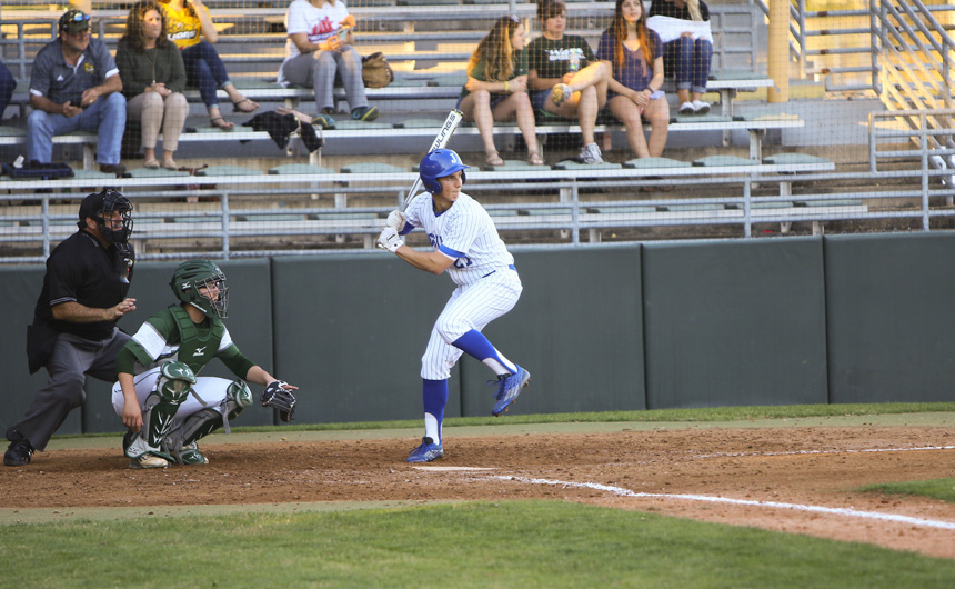 Senior Stephen Sepcich (27) squares up for contact on his third inning double.
