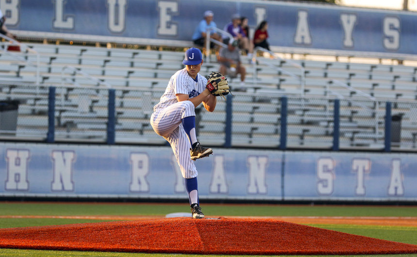 Davis Martin (1) gets the win for the Jays, pitching seven innings and stiking out five.