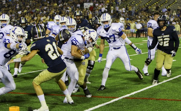 Senior Michael Torry crosses the goal line to bring the Jays back into the game. The 7-yard touchdown run made the score 31-7.