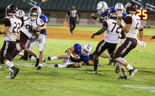 Ethan Kerrigan intercepted two passes in a great defensive effort. Both picks set up the offense with great field position that led to touchdowns. In total, the Blue Jay defense recorded four total turnovers along with 3 forced fumbles (one recovered), 3 interceptions, and one defensive touchdown.