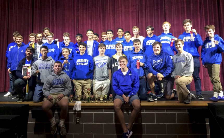 46 Blue Jays represented Jesuit Mu Alpha Theta and Chi Alpha Mu at the Ben Franklin Math Tournament, earning the second place overall Sweepstakes Trophy.
