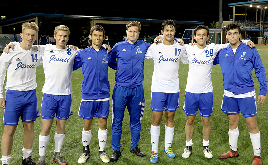 The Scoring Seven (from left): Kai McCurley, Ashton Perkins, Jacob Torres, Kenneth Aucoin, Ridge Retif, Eli Cheramie, and Bennet Mansour